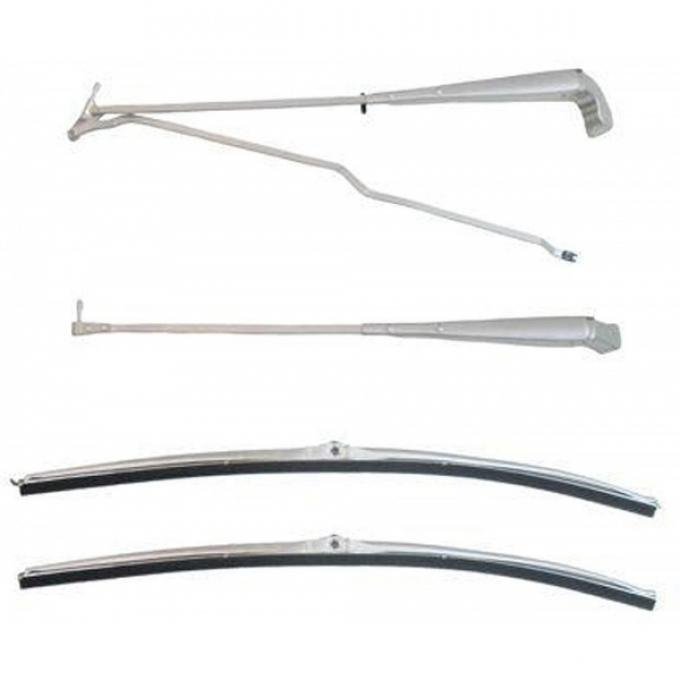 Redline Restomotive® Camaro/Firebird 70-81 (Hidden Arm Style) Brushed Wiper arms& Blades Kit LG-00-2313-A