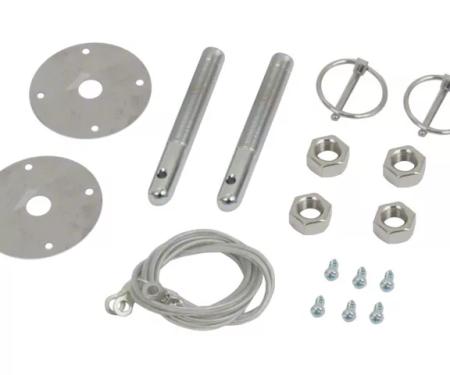 Redline Restomotive® Chrome Hood Lock Pin Kit Flip-Over Style with Lanyards